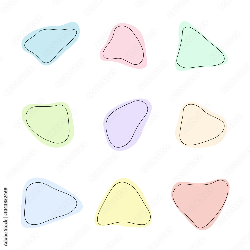 Poster a set of multicolored abstract spots, frames of backgrounds with a contour isolated on a white backg