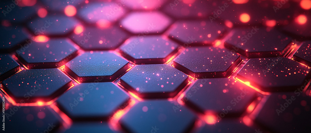 Poster abstract hexagon pattern with glowing red lights futuristic technology background, abstract hexagon 
