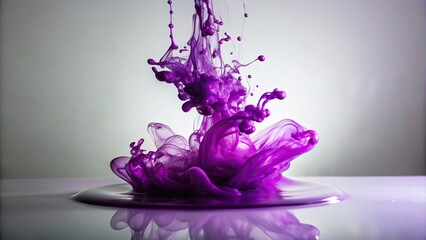 Fototapeta premium Purple ink drop dissolving in water on light background