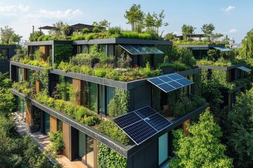 Green Roof Building with Solar Panels