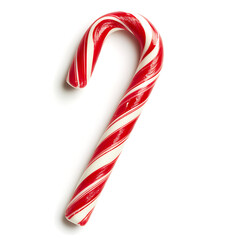 Bright Red and White Christmas Candy Cane on a Pure White Backdrop