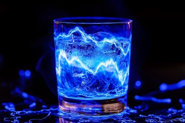 Abstract Blue Light in Glass of Water.