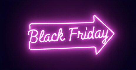 Obraz premium Black Friday Symbol illustration sign in neon style, Light glowing neon on black background.