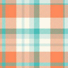 Bandana vector tartan texture, oriental textile background plaid. Flannel pattern seamless check fabric in orange and sea shell colors.