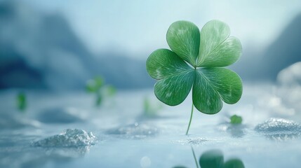 Four-leaf green clover isolated on white background, symbolizing good luck