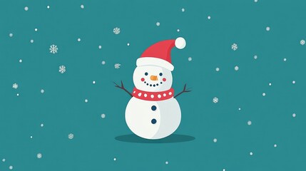Fototapeta premium Christmas snowman flat design, winter wonderland theme, animation