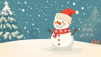 Fototapeta premium Christmas snowman flat design, winter wonderland theme, animation