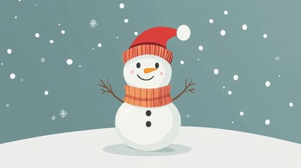 Fototapeta premium Christmas snowman flat design, winter wonderland theme, animation