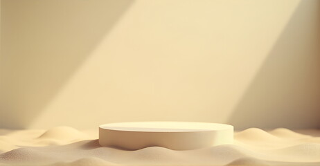 Pastel light 3d geometric podium platform for product. Sand minimal scene for cosmetic products.