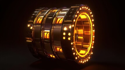 gold 3d casino slots reel, transparent background