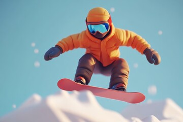 Cartoon Snowboarder Jumping Over Snowdrift