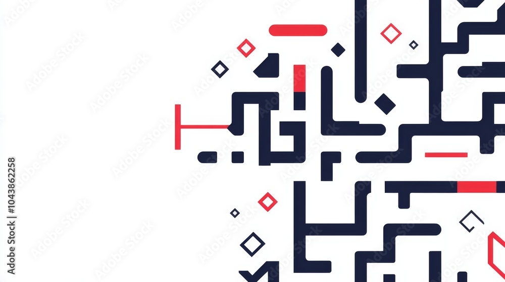 Poster abstract geometric pattern: red and blue lines in a minimalist digital design
