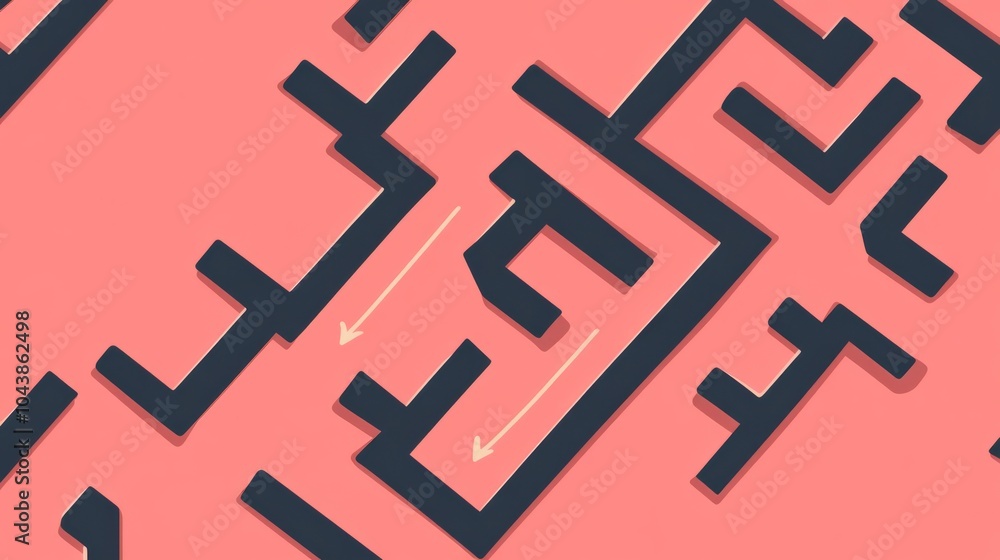 Poster abstract maze with arrows: a minimalist, graphic maze design with arrows pointing through the path, 