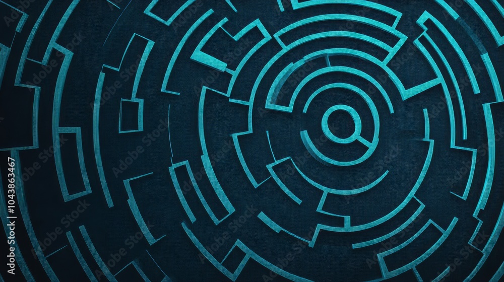 Poster abstract teal maze: a captivating digital illustration of a concentric teal maze, creating a mesmeri