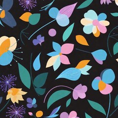 Abstract Flora: A flatlay showcasing vector illustrations of abstract flowers and leaves, arranged artistically. The wide shot encompasses the entire floral design, and the shallow focus highlights