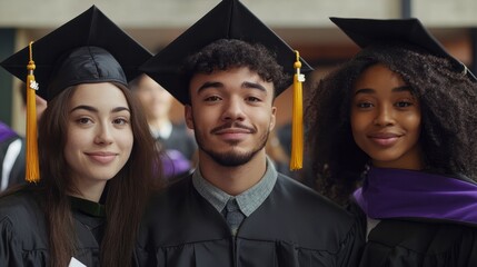 multiracial Graduates friends looking at camera, celebrating in convocation party