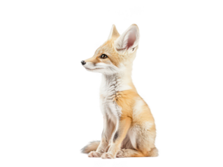 Adorable fennec fox sitting gracefully with ears perked up.