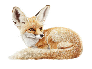 Illustration of a curled-up fennec fox with large ears and a fluffy tail.
