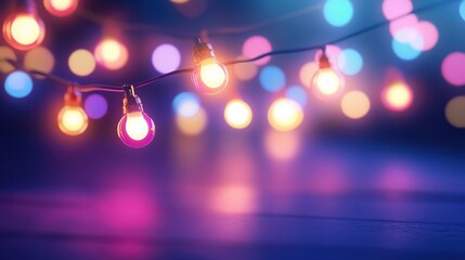 Party - Colorful Bokeh And Retro String Lights In Festive Background.