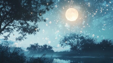 Moonlit Night Sky with Sparkling Lights
