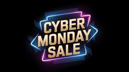 Fototapeta premium A vibrant neon sign reading “Cyber ​​Monday Sale” against a dark background, emphasizing the excitement and allure of online shopping discounts and deals.