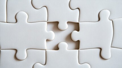 Fototapeta premium Puzzle pieces connecting, symbolizing problem resolution and collaboration, white minimalistic background, space for text