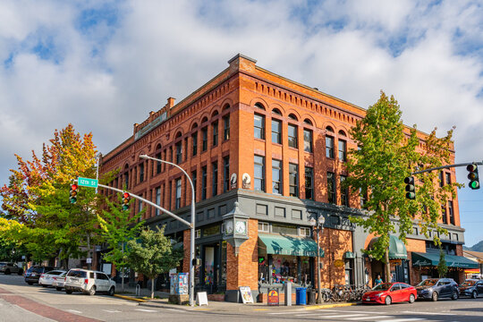 Bellingham, WA, US-September 15, 2024: Street scene in the Fairhaven village neighborhood of the city.