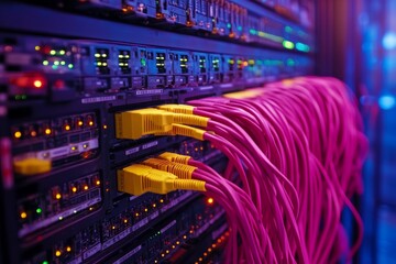 Network Server with Purple and Yellow Cables