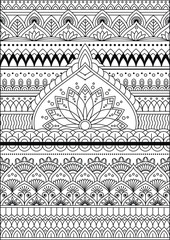 Coloring book page. Colorless pattern with abstract elements. Mandala and floral elements.
