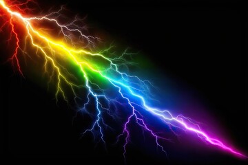 Rainbow colored flash lightning bolt on black background