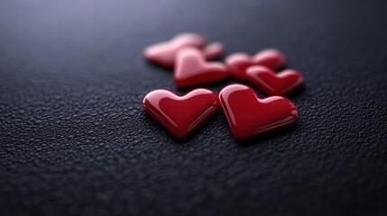 Royal flush of hearts arranged horizontally on a black table