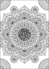Coloring book page. Colorless pattern with abstract elements. Mandala and floral elements.