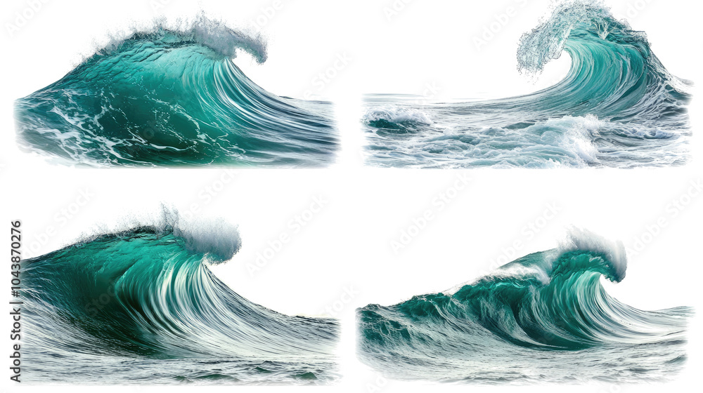 Poster turquoise waves on a transparent background generative ai
