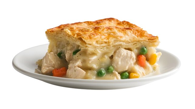 Delicious homemade chicken pot pie with flaky crust and vegetables on white background - Powered by Adobe