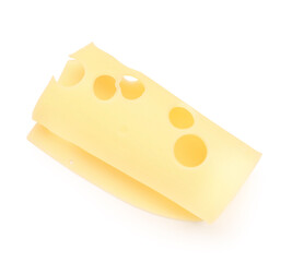 Tasty cheese slice on white background