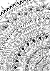 Coloring book page. Colorless pattern with abstract elements. Mandala and floral elements.