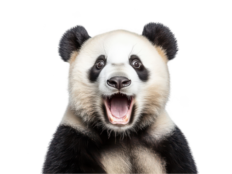 Adorable panda bear with an expressive face isolated on a white background.
