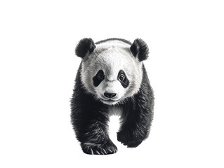 Fototapeta premium Adorable panda cub playfully walking forward, showcasing its fluffy black and white fur.