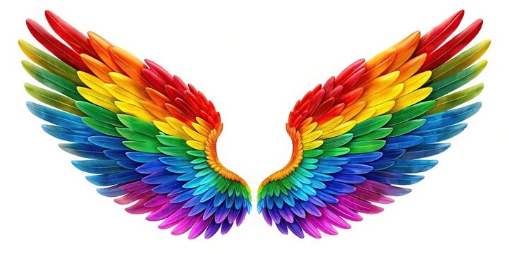 Rainbow pride wings in panoramic view against white background
