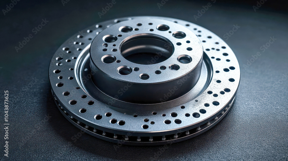 Poster detailed view of a high-performance disc brake system with glowing elements, emphasizing its precisi