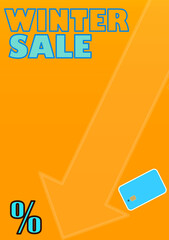 Banner, winter sale, shopping event. Vertical design and concept shopping. Orange background.