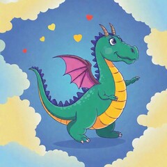 Obraz premium vector illustration of a cute cartoon dragon