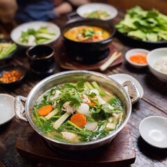 korean food soup with vegetables and meat