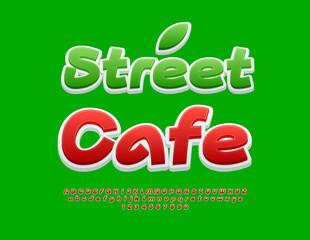 Naklejka premium Vector advertising template Street Cafe. Bright Red Font. Creative Alphabet Letters and Numbers set.