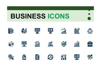 Business solid icon set. Includes finance, business strategy, financial, business, investment and more. Minimalist thin filled icon. Editable vector illustration.