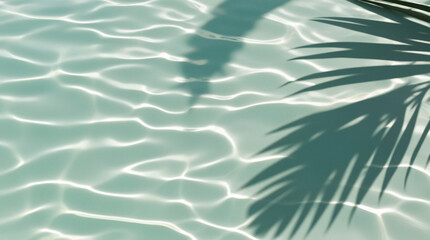 Tranquil Reflections A Minimalist Photograph of Light Turquoise Water with Gentle Ripples and Palm Leaf Shadows, Evoking Calm and Serenity