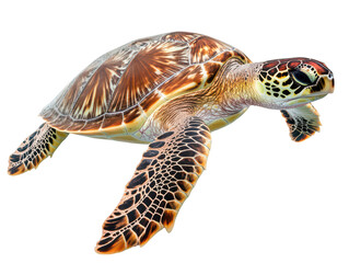 A vibrant green sea turtle swims gracefully in clear waters, showcasing its intricate shell pattern.