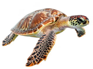 A vibrant green sea turtle swims gracefully in clear waters, showcasing its intricate shell pattern.