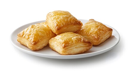 Golden flaky pastries on white plate highlighting delicious homemade bakery treats