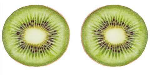 Fototapeta premium Fresh Kiwi Fruit Halves Collection. Juicy Halved Kiwi Slices on White Background